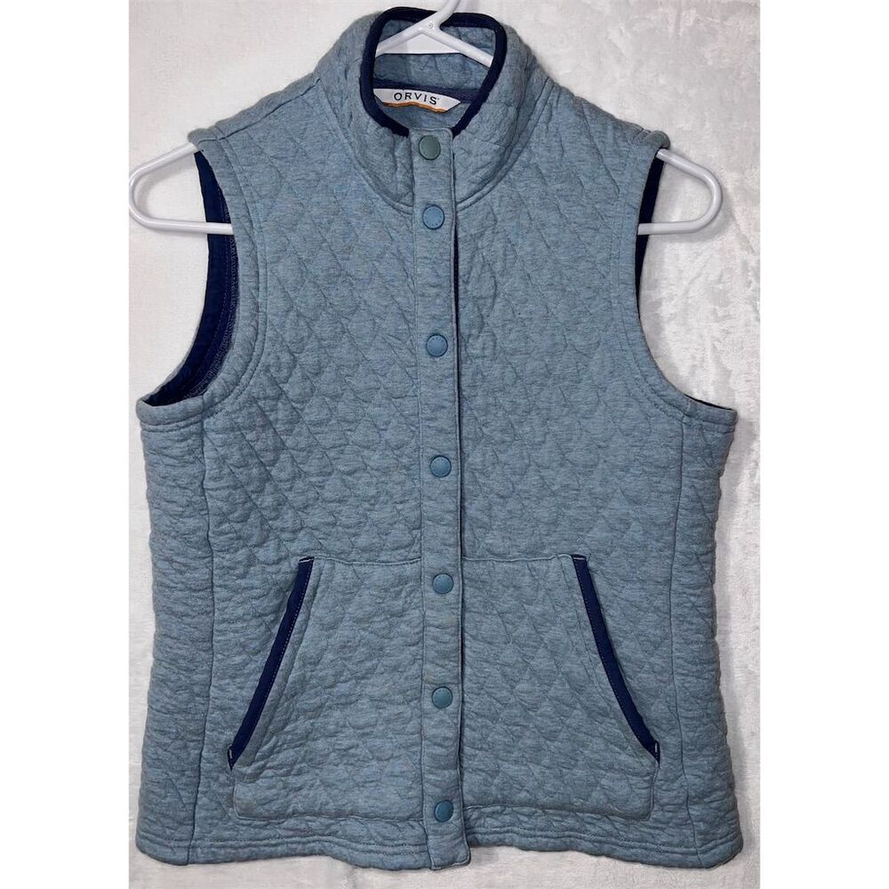 Orvis Women's Quilted Vest Blue Size S Snap Closure Casual Sleeveless